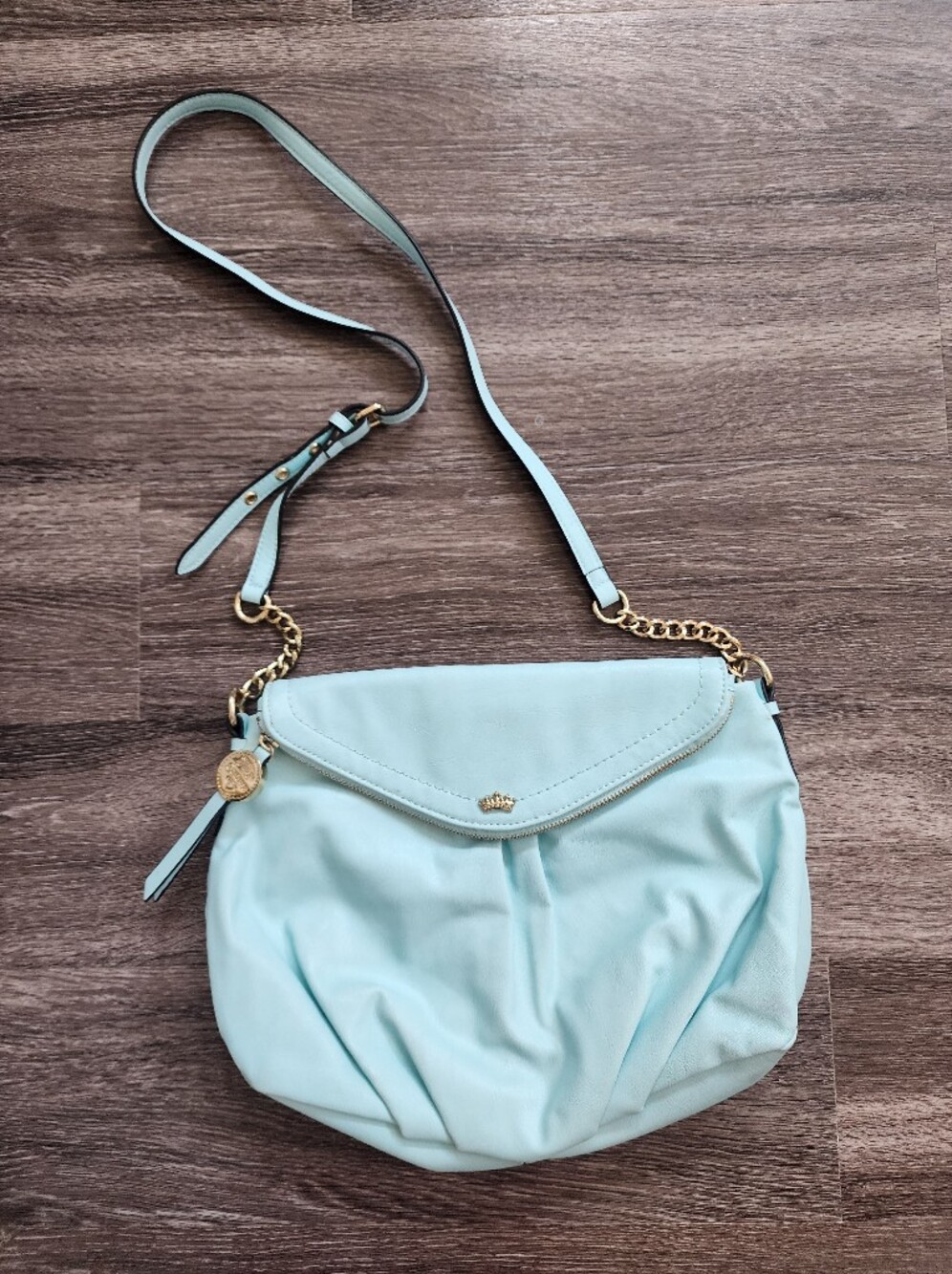Juicy Culture Mint Blue Shoulder Bag with Gold Chain & Embelishments Adj Strap